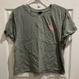 Green T-Shirt with Strawberry Embroidery